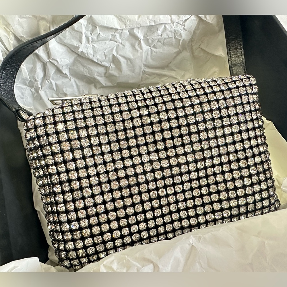 Alexander wang medium pouch white rhinestone chainmesh